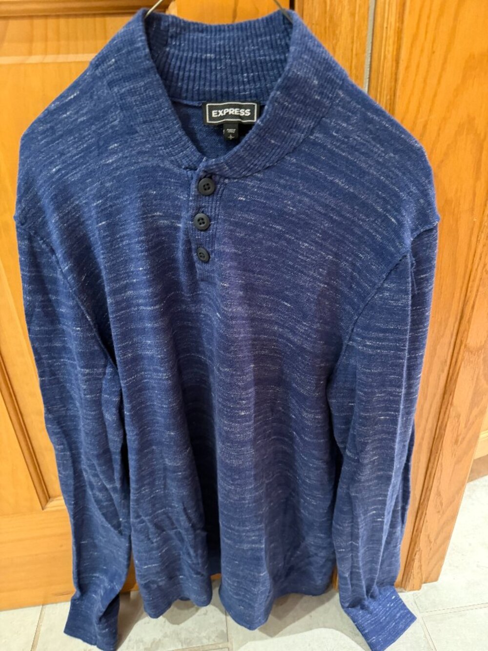 Express Blue Henley Pullover Large Sweater